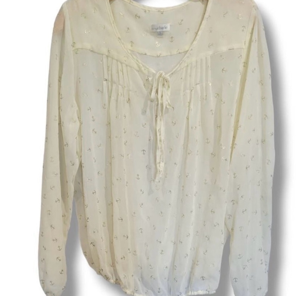 Charming Charlie Cream Blouse with Anchor Pattern